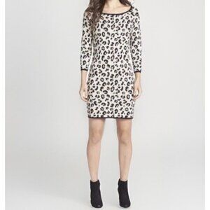 Anthropologie Velvet Cashmere Blend Sweater Dress Leopard Print Midi Size Medium